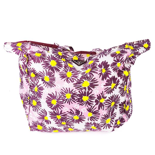 Prada Nylon Floral Print Tote Bag â€“ Pink & Yellow Daisy Pattern