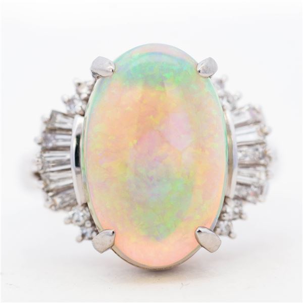 Platinum 4.53ct Opal & 0.56ct Diamond Ring, Size 6.25