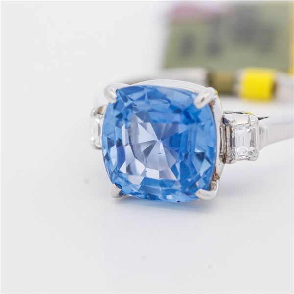 Platinum 3.85ct No Heat Ceylon Sapphire 0.12ctw Diamond Ring, 6.25