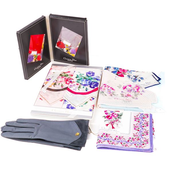 Christian Dior Leather Gloves & Floral Scarf Boxed Set ~ Great Gifts!