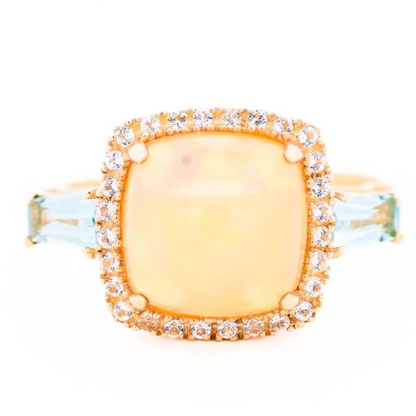 14K Yellow Gold Opal, Diamond, and Swiss Topaz Ring â€“ Size 7