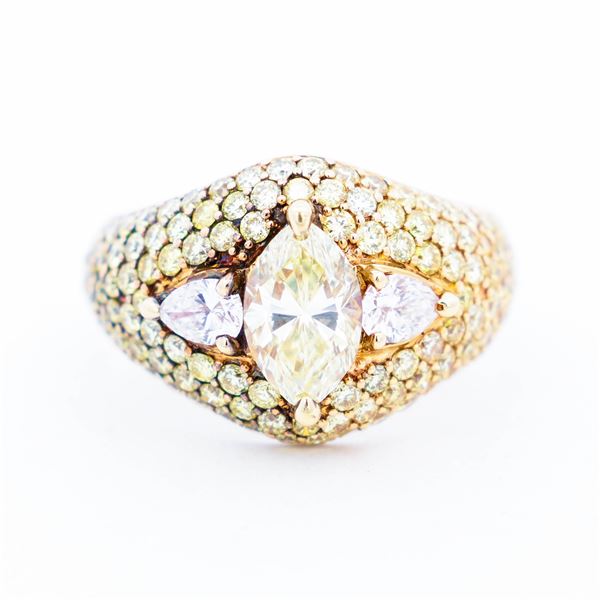 18KYG 3.15ctw Natural Fancy Yellow Diamond Ladies Ring, 7