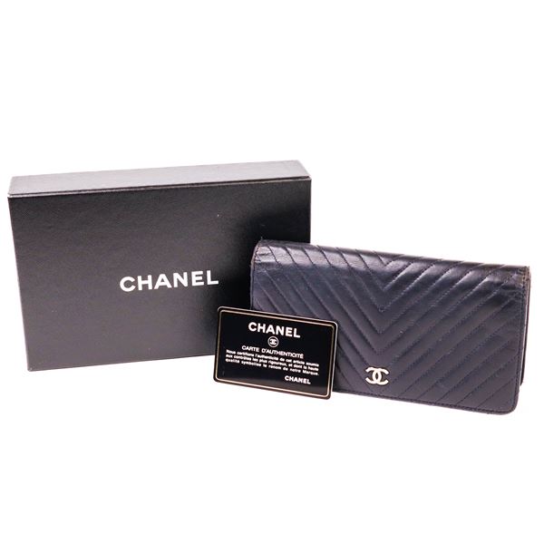Chanel V-Stitch Long Wallet â€“ Black Lambskin, 11 Series