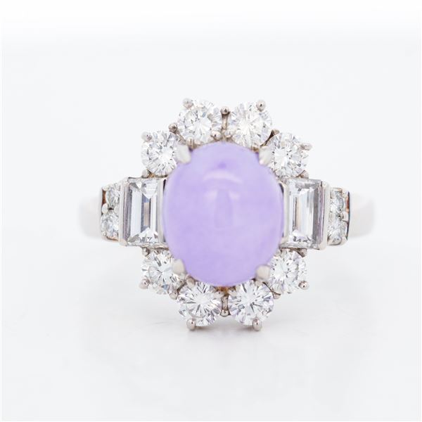 PT900 2.77ct Lavender Jade & 1.18ctw Natural Diamond Halo Ring, 5.75