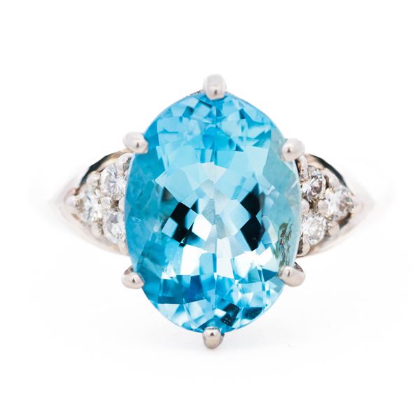 Platinum 4.34ct Aquamarine & .18ctw Diamond Cocktail Ring, Size 7.5
