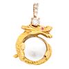 Image 1 : Dragon-and-Pearl Pendant, 18KYG with Cabochon Crystal, Ruby Eye & Diamonds