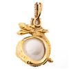 Image 2 : Dragon-and-Pearl Pendant, 18KYG with Cabochon Crystal, Ruby Eye & Diamonds