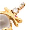 Image 3 : Dragon-and-Pearl Pendant, 18KYG with Cabochon Crystal, Ruby Eye & Diamonds