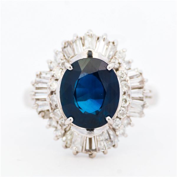 GIA Platinum 2.79ct Sapphire & .90ctw Diamond Ring, Size 6.5