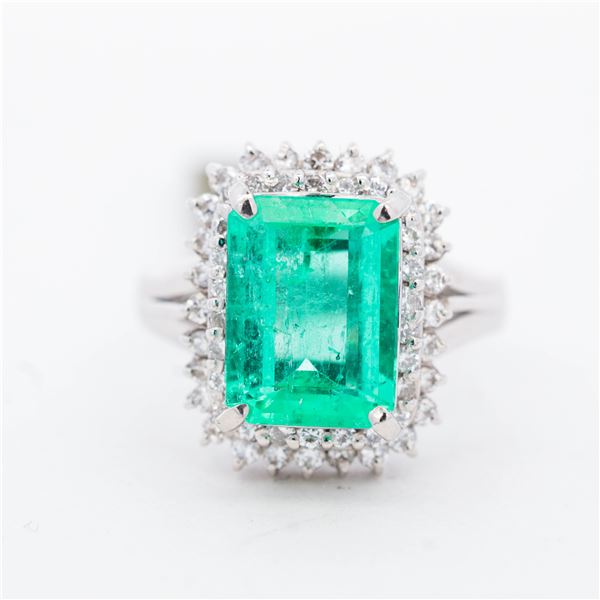 Platinum 2.85ct Emerald & 0.59ctw Diamond Ring, 5.75