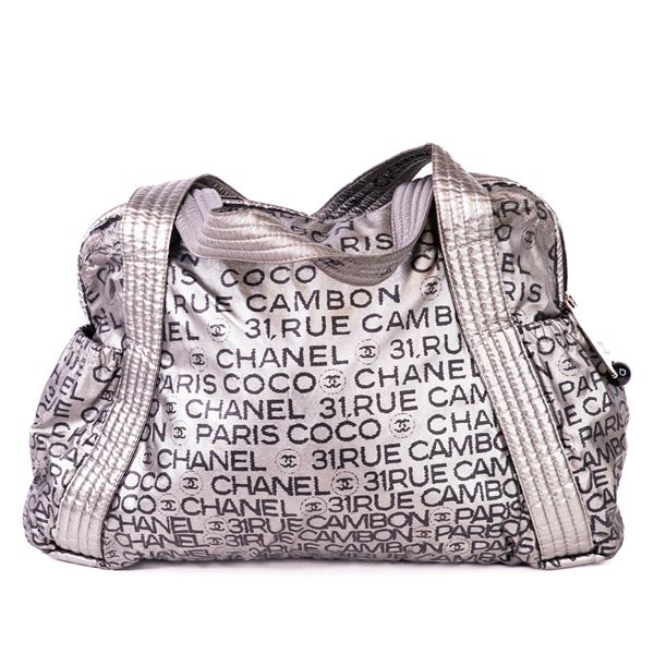 Chanel Rue Cambon Paris Logo Bowler Bag â€“ Grey Nylon with Calfskin Trim, 12 Seri