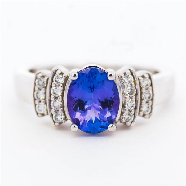 14KWG 1.69ct Tanzanite and .21ctw Diamond Ring, Size 7.25