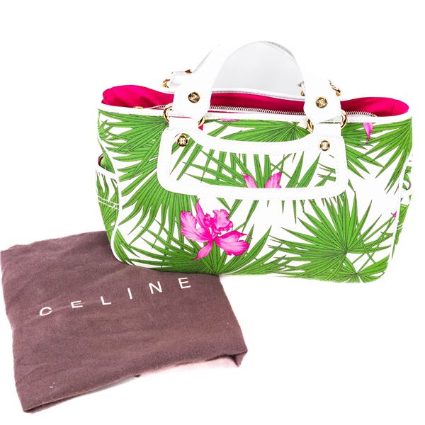 Celine Limited Edition Runway Collection Floral Canvas & Leather Handbag