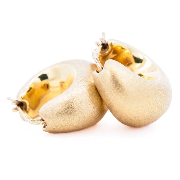 18KYG Italian Brushed Gold Hoops