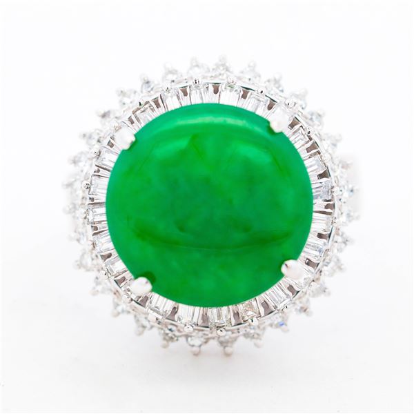 18KWG Jade & 1.00ct Natural Diamond Double Halo Ring, 6.5