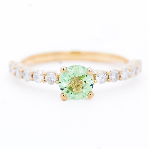 14KYG Mint Green Garnet & Diamond Solitaire RIng, Size 7