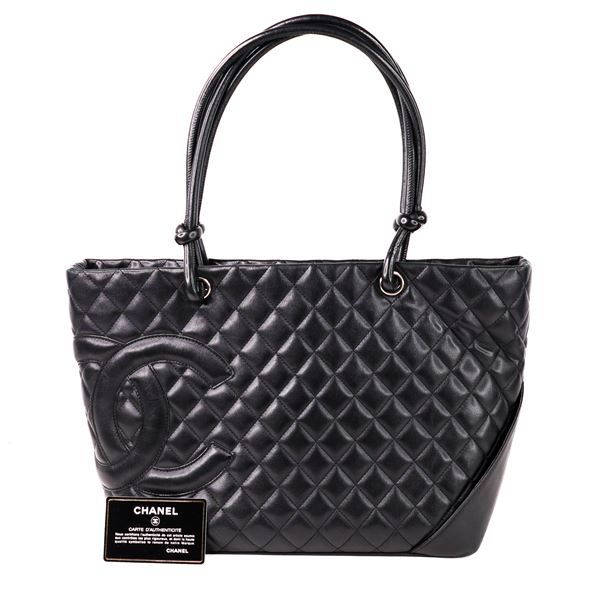 Chanel 9-Series Cambon Tote w/ Authenticity Card â€“ Black Quilted Leather with CC