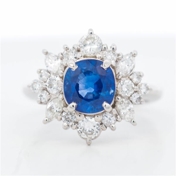 GIA Pt900 2.05ct Sapphire & 1.07ctw Diamond Cluster Ring, 5.25