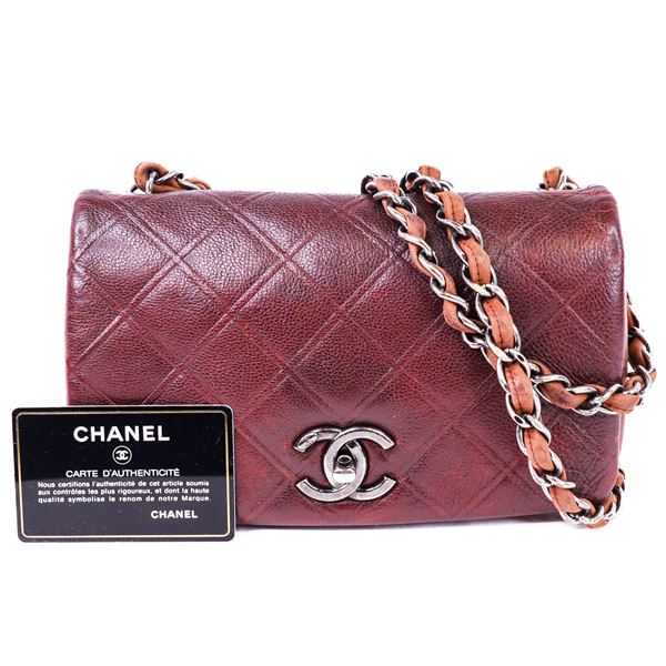 Chanel Matelasse Caviar Leather Chain Shoulder Bag 18 Series w/COA in Burgundy