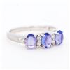 Image 2 : 14KWG 3 Stone Tanzanite and Diamond Band, Size 6.5