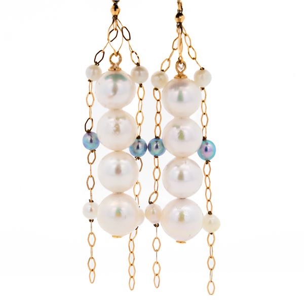 18KYG 2.8-6.4mm Pearl Dangle Earrings 2"