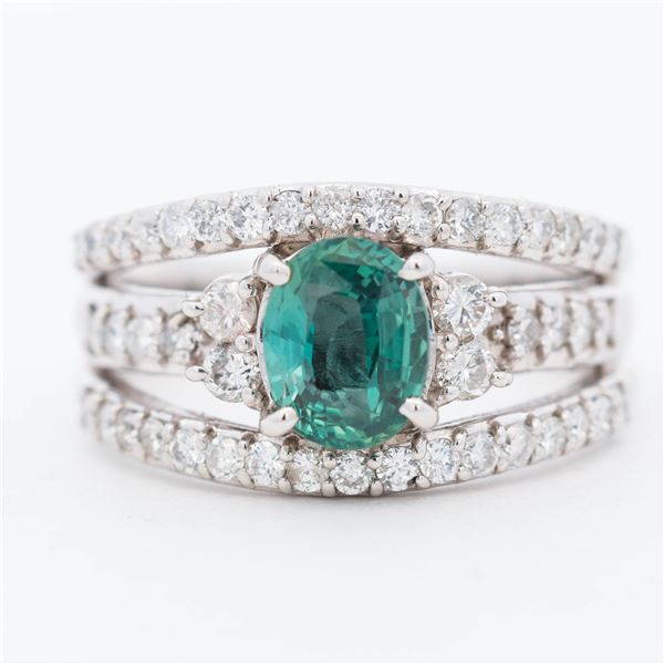 Platinum Alexandrite (1.03 ct) & 0.71 ctw Diamond Triple-Row Ring, 6