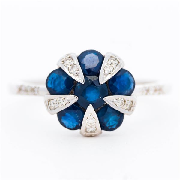 14KWG Sapphire and Diamond Designer Ring, Size 7.25