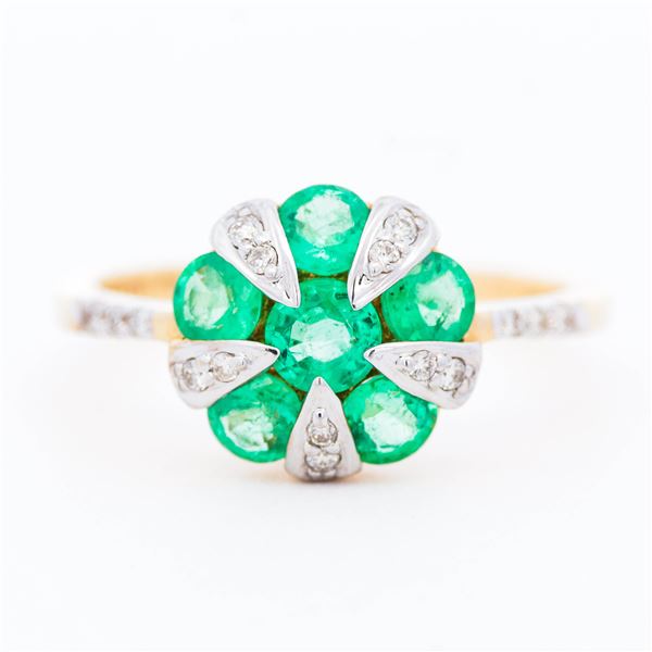14KYG Emerald and Diamond Designer Ring, Size 7.25