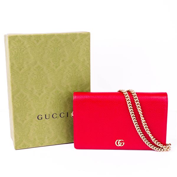 Gucci Double G Chain Wallet Leather Red â€“ with Box & Dust Bag
