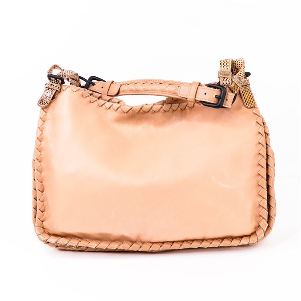 Bottega Veneta Intrecciato Python Trim & Blush Leather Shoulder Bag