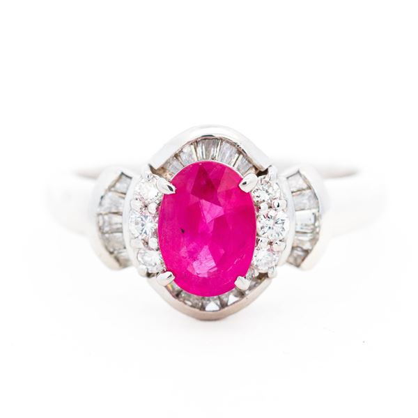 GIA Platinum 1.11ct Ruby & 0.43ct Diamond Ring, Size 5.5, Papers - GIA 5506589773