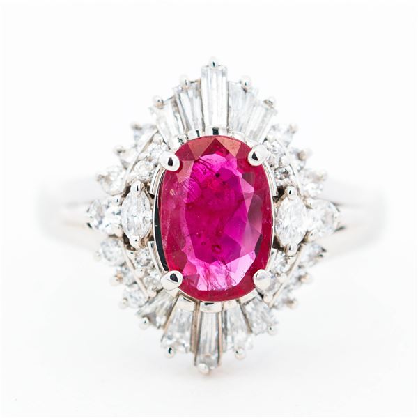 GIA Platinum 1.21ct Ruby & 0.66ct Diamond Ring, Size 6 - GIA 5231601936