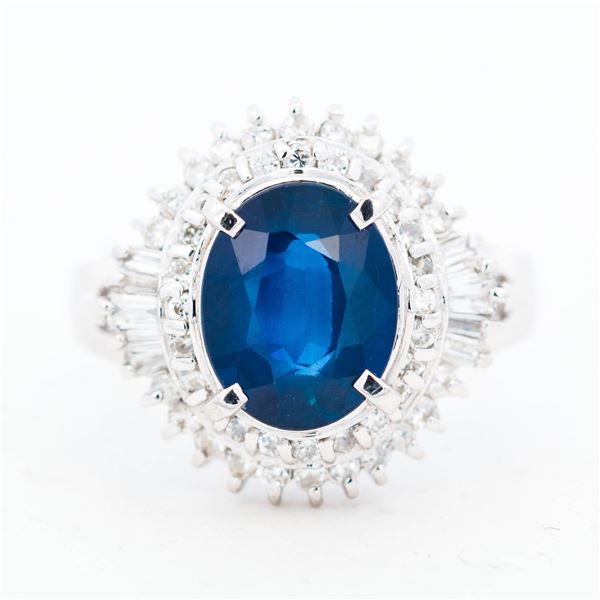 Platinum 2.46ct Sapphire & 0.55ctw Natural Diamond Ring, Size 6.75
