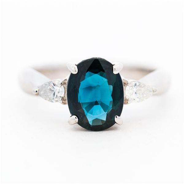 Platinum 1.89ct Sapphire & .19ct Natural Diamond 3 Stone Ring, Size 5.5