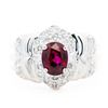 Image 1 : GIA Platinum Oval Brilliant 1.23ct Ruby & 0.27ct Natural Diamond Ring, Size 6