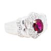 Image 2 : GIA Platinum Oval Brilliant 1.23ct Ruby & 0.27ct Natural Diamond Ring, Size 6