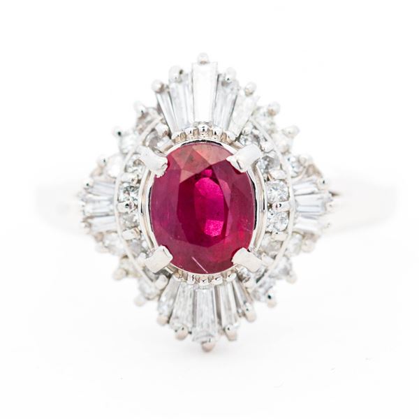 Platinum 1.17ct Ruby & 0.50ctw Natural Diamond Ring, Size 6