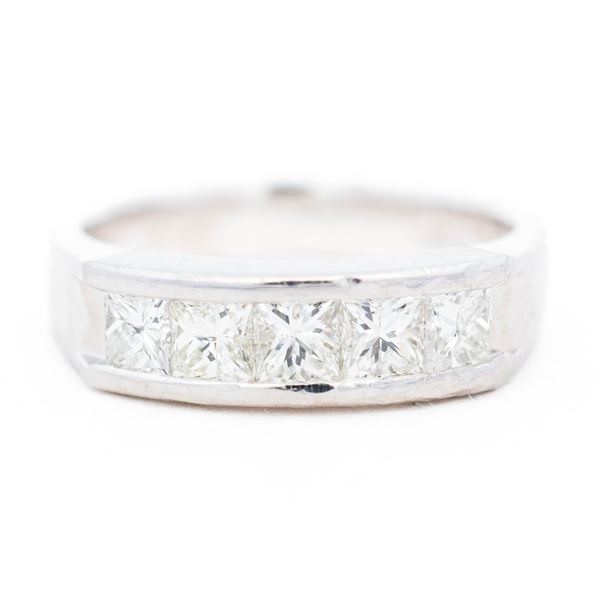 Platinum 1.00ctw Natural Princess Cut Diamond 5 Stone Ring, 5.75