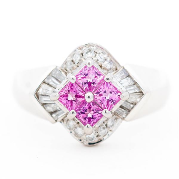 Platinum Princess-Cut Pink Sapphire & Diamond Ring, Size 6