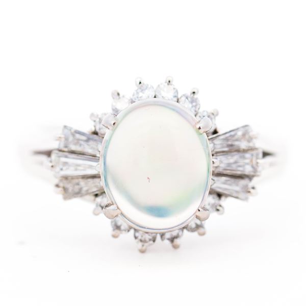 Platinum 1.13ct Opal & 0.53ct Diamond Ring, Size 5.75