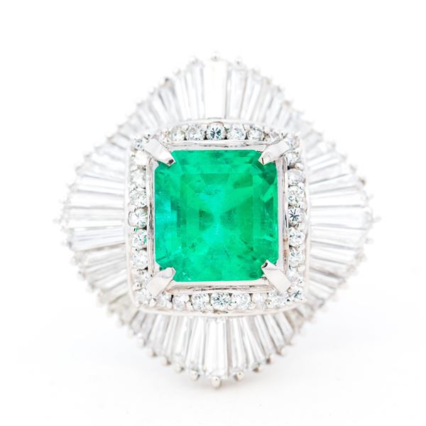 Incredible Platinum 3.77ct Emerald & 2.67ct Natural Diamond Ballerina Ring, Size 6