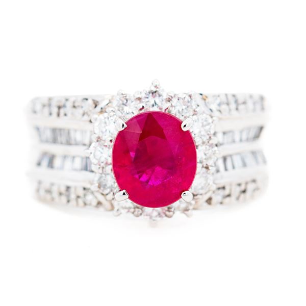 GIA Platinum 2.04ct Burma Ruby & 1.00ctw Natural Diamond Ring, Size 6.25