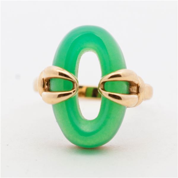 14K Yellow Gold Jadeite Jade Donut Ring Size 6.75