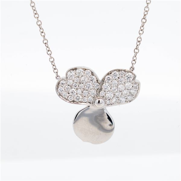 Tiffany & Co. Platinum Diamond 3 Petal Paper Flower Motif Pendant on Tiffany Chain 16"