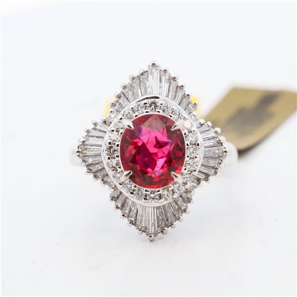 Plat. GIA Cert. 2.81ctw Thai Ruby & Diamond Ring