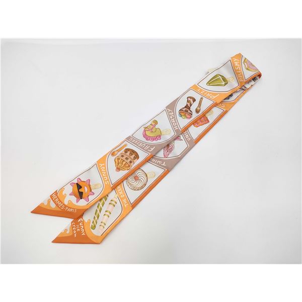HERMES Twilly Funny Ice Cream Orange Scarf