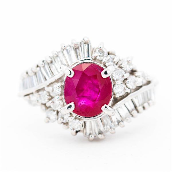 Platinum 1.00ct Ruby & 0.50ctw Natural Diamond Ring, Size 4
