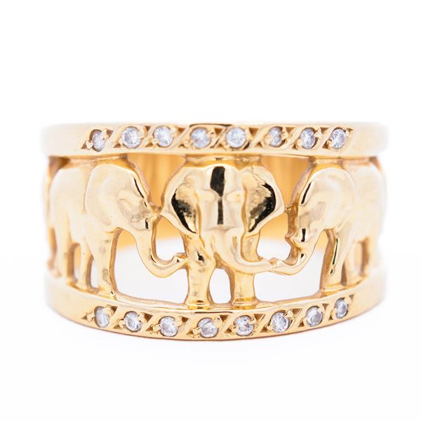 18KYG Elephant-Motif Diamond Band, Size 9