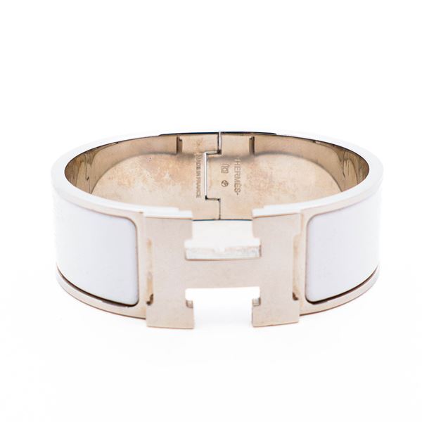 Hermes Click-Clack Enamel & Palladiumâ€‘Tone Hinged Bracelet, GM Size