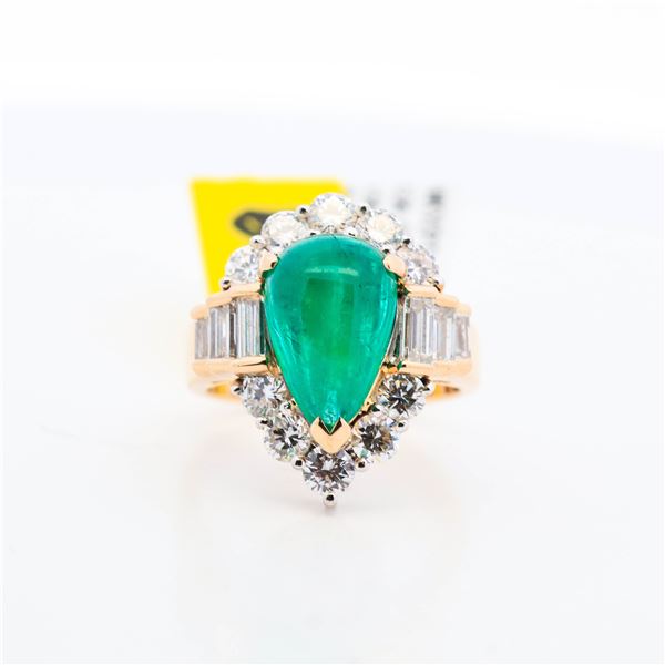 Estate 18KYG/Plat Gia Cert. 3.54ct Colombian Emerald, 2.04ctw Dia. Ring, Ring size: 6.25, Weight: 11